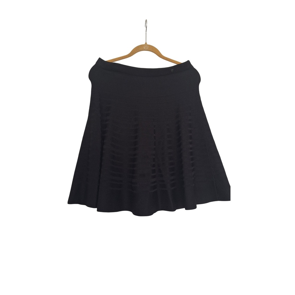 Carolina‎ Herrera Black Knit Skater Skirt Textured A-Line Viscose Blend Size S